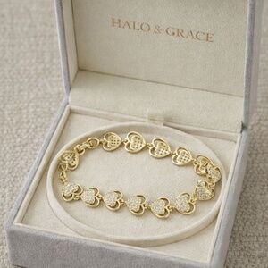 14K Gold Pave Heart Link Bracelet - LOVE Collection